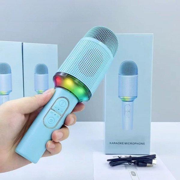 Portable Bluetooth Karaoke Microphone with RGB Lights & Noise Reduction for Wireless Singing - Blue
