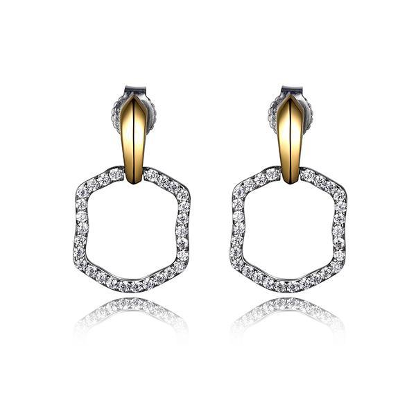 ER2LCAB00-2T Sterling Silver Cubic Zirconia Open Two Tone Post Earrings