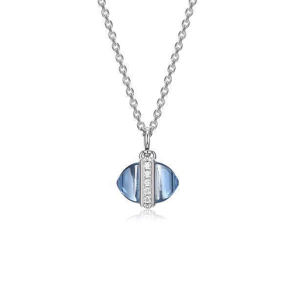 NR0LBYGB-W "Pivot" Synthetic Dark Blue Quartz & Cubic Zirconia Pivotal Pendant Necklace