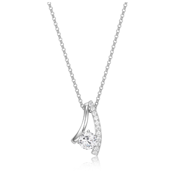 NR0LBK40-W Glimmer Round CZ with Side Pave CZ Pendant Necklace