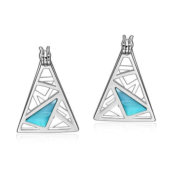 ER2LC7GBB-W Sterling Silver Dyed Blue Mother of Pearl Triangle Hoop Earrings