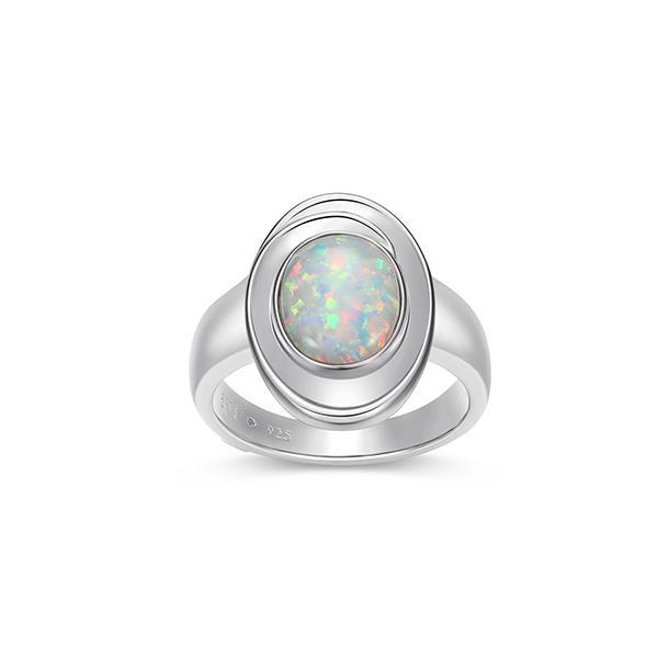 RR4LAJH39-W-8 Sterling Silver SWIRL Round Created Opal Ring Size 8