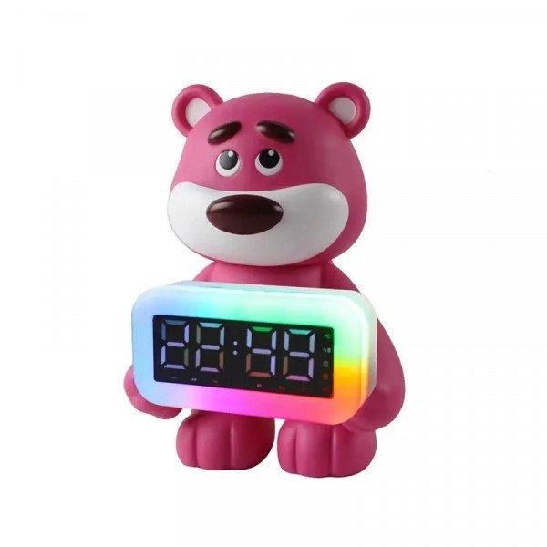 Cute Pink Bear Portable Bluetooth Speaker with RGB LED and Clock Design KICH-M51 for Universal Cell Phone And Bluetooth Device - Hot Pink