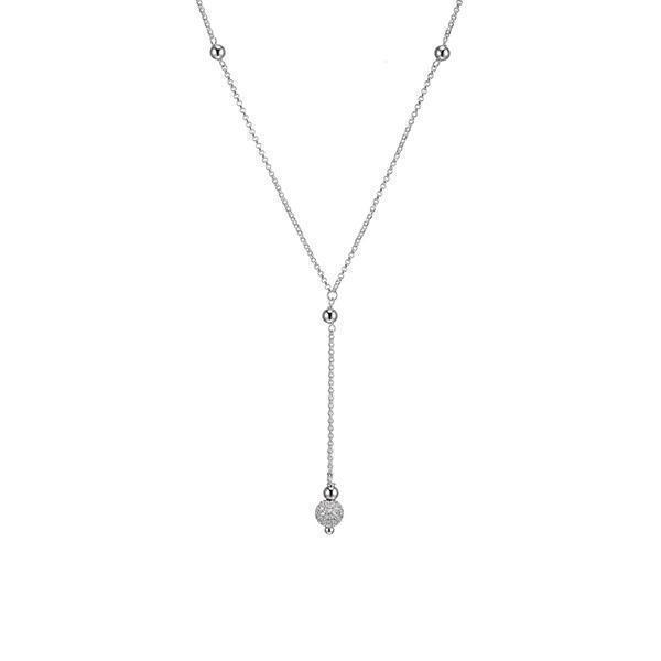 Diamondlite Cubic Zirconia Beaded Lariat Necklace - Silver