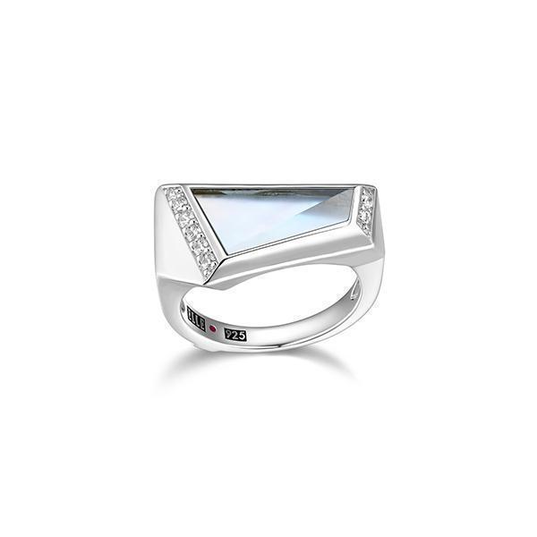 RR4LADYG-W-6 "Iceberg" Mother of Pearl and Topaz Doublet with Cubic Zirconia Ring  - Silver - Size 6
