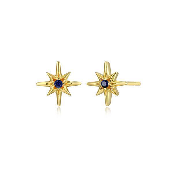 Goddess Created Sapphire North Star Stud Earrings - Gold