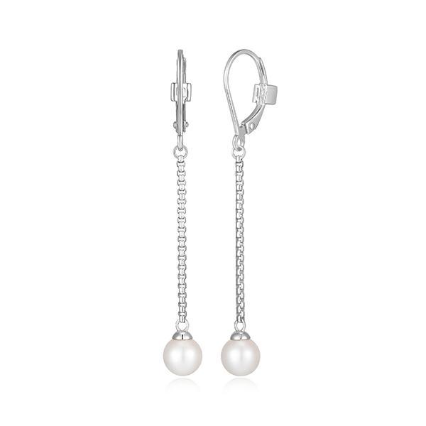 ER2LCSB45-W Sterling Silver MAJESTIC Genuine White Pearl Leverback Drop Earrings