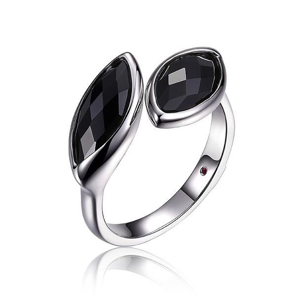 RR4LA5027-W-7 Sterling Silver Genuine Black Agate Bypass Ring Size 7