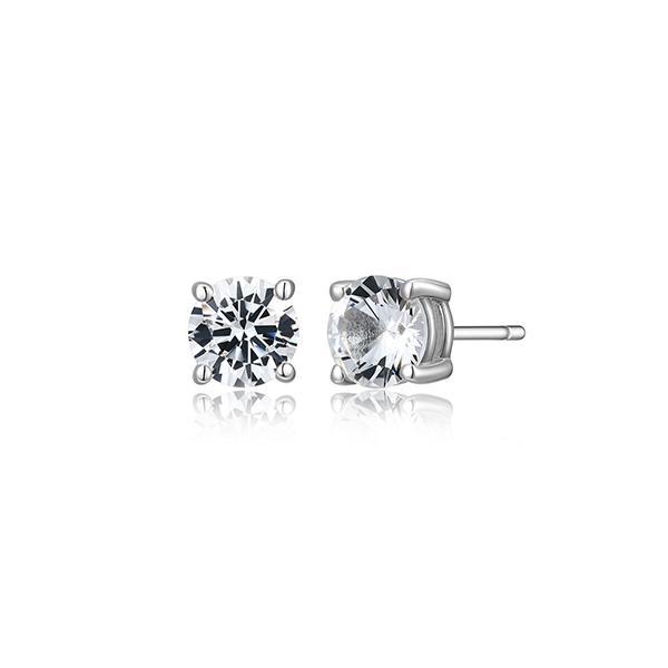 Sterling silver CJ Ethos BASIC rhodium plated 6mm round created whtie sapphire stud earrings