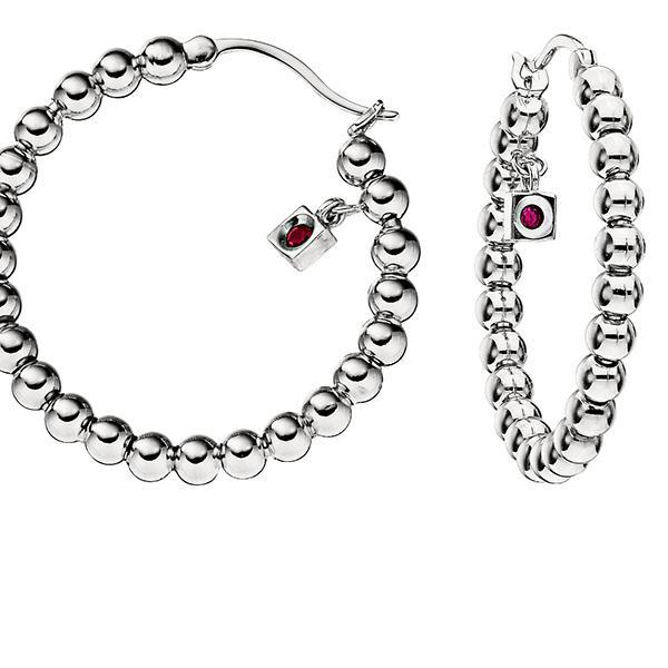 ER2LBG3A0-W Sterling Silver 35mm Bubble Ball Hoop Earrings