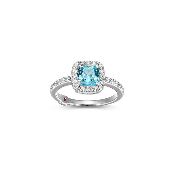 RR4LAHP25-W-6 Sterling Silver RADIANCE 6mm Cushion Cut Blue Cubic Zirconia Halo Ring Size 6