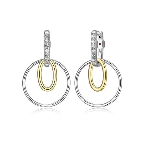 ER2LCQY00-2T Sterling Silver CIRCADIA Circle and Oval Cubic Zirconia Drop with Hoop Two Tone Earrings