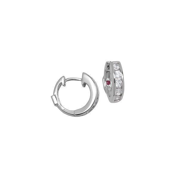 E62L060-W "Hoops" Sterling Silver Channel Set Cubic Zirconia 14mm Hoop Earrings
