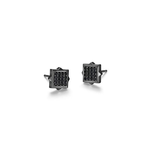 Sterling silver CJ Ethos BLACK ICE gun color genuine black sapphire square spike stud earrings