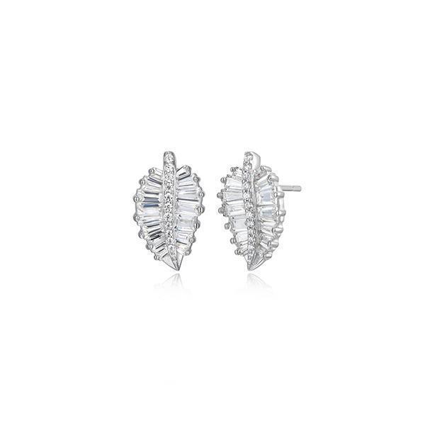 Diamondlite Cubic Zirconia Baguette Leaf Stud Earrings - Silver
