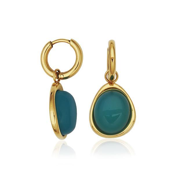 CJ STEELX Bluecat Eye Removable Dangle Hoop Earrings - Gold