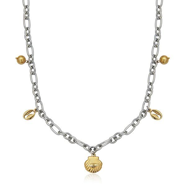 CJ STEELX Seashell and Faux Pearl Charm Two Tone Necklace