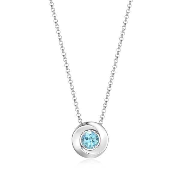NR0LBYR1-W Swirl Round Blue Topaz Necklace