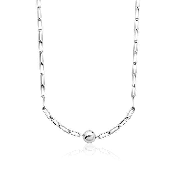 CJ Steelx Link Chain and Bead Necklace - Silver