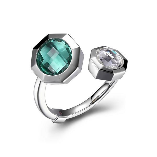 RR4LA94BU-W-6 Sterling Silver Genuine Clear Quartz and Created Green Quartz Bypass Ring Size 6