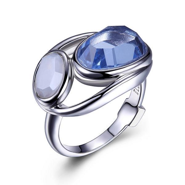 RR4LA4FBV-W-8 Sterling Silver SUGAR MELON Simulated Blue Quartz and Blue Lace Agate Ring Size 8