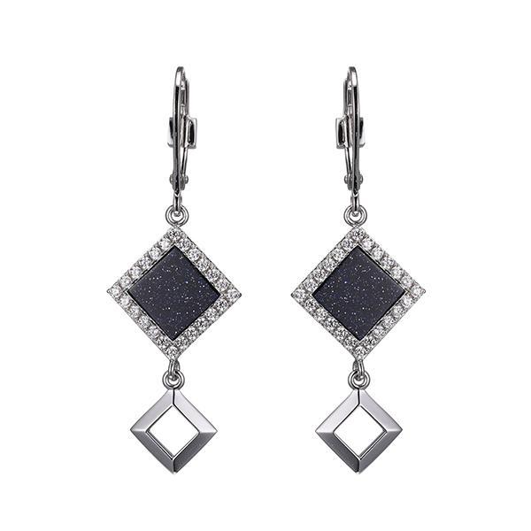 ER2LCE5AC-W Sterling Silver NEFER Blue Gold Stone Cubic Zirconia Drop Earrings
