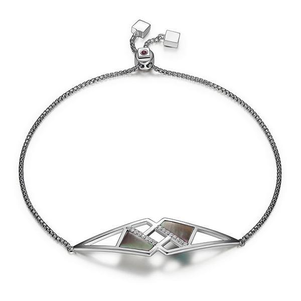 BR1LABDA-W-9 Charisma CZ and Mother of Pearl Geometric Bolo Bracelet Size 9