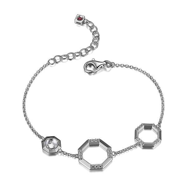 BR1LAE3C-W-6.75 Edge Cubic Zirconia Octagon Station Bracelet Size 6.75