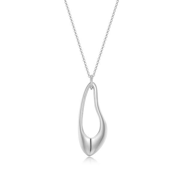 NR0LC0SA0-W-28 Sterling Silver OASIS Large Puffy Open Drop Pendant Long Necklace Size 28