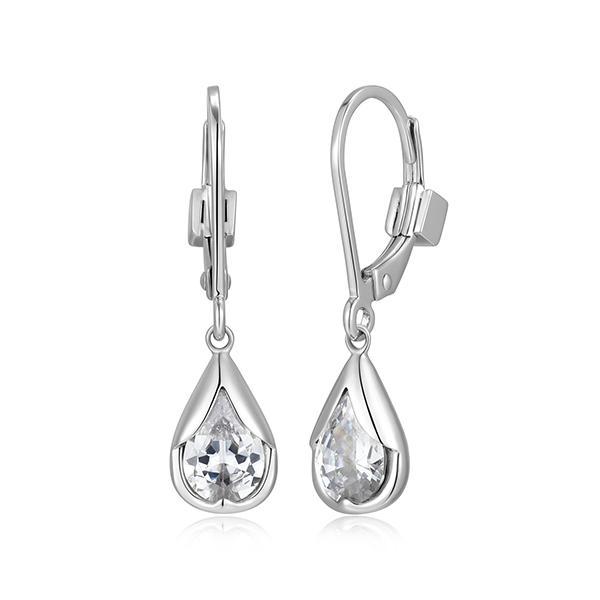 ER2LCVE00-W Sterling Silver TULIP Cubic Zirconia Pear Shape Drop Earrings