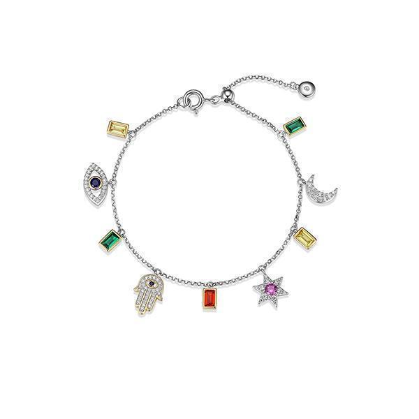 Diamondlite Cubic Zirconia "Mystique" Multi-coloured Stone Charm Bracelet - Silver and Gold