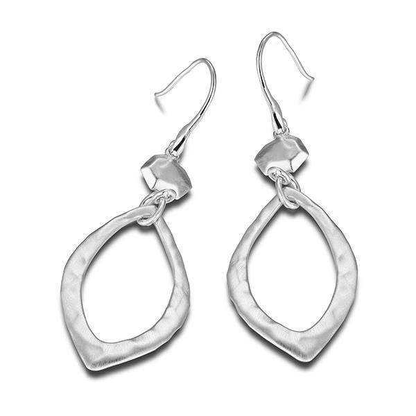 ER2LBW6A0-W Sterling Silver Hammered Marquise Shaped Wire Hook Earrings