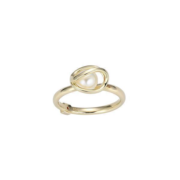 R34LAGM-Y-7 "Luna" Sterling Silver Cage with White Pearl Ring - Gold