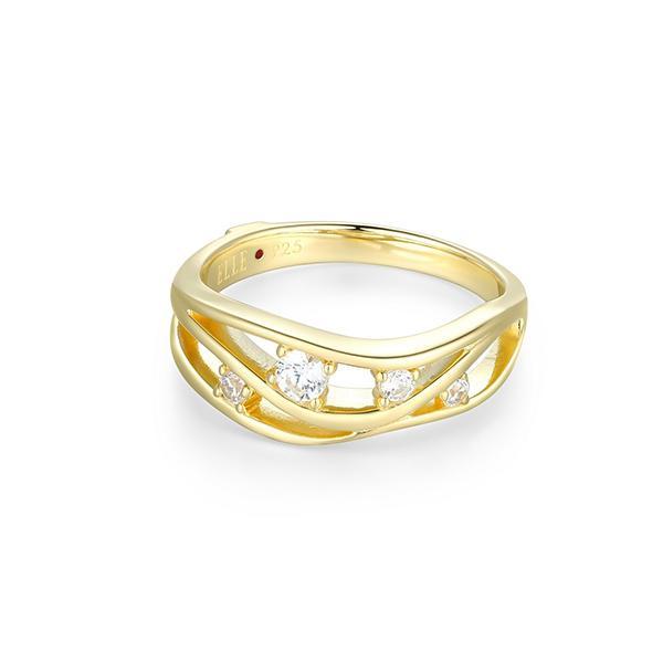 R34LAKH00-Y-7 Sterling Silver BETWEEN Wavy Ring Cubic Zirconia Ring Size 7