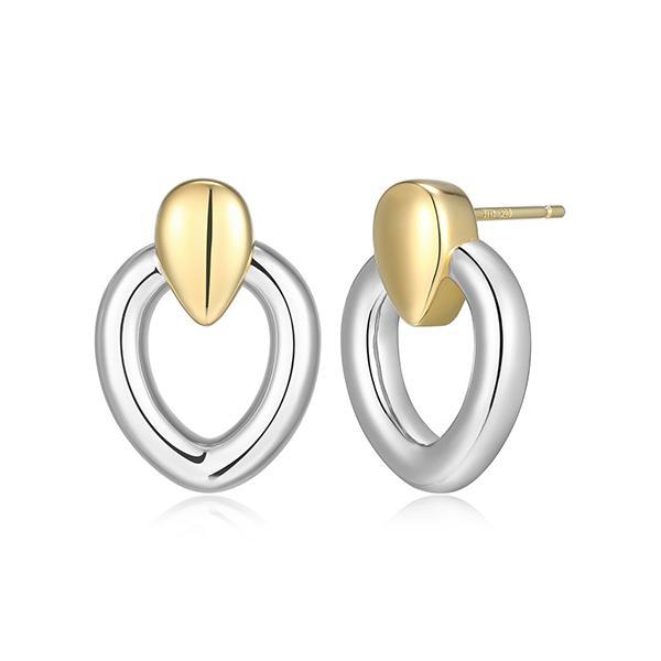 ER2LCV7A0-2T Sterling Silver CELESTE Free Form Open Pear Shape Link Stud Two Tone Earrings