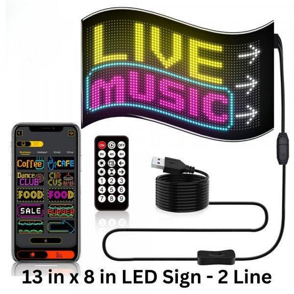 RGB LED Colorful Scrolling Animation/Text Message Sign Digital Screen Display Board Waterproof 13in x 8in - 2 Line for Bespoke Design Adjustments - Black