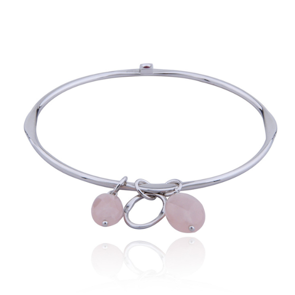 BR1L9693-W-8 Harmony Rose Quartz Charm Bangle Bracelet Size 8