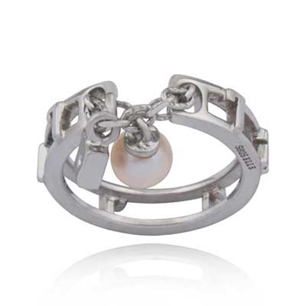 RR4L49697L-W-9 Sterling Silver Genuine Pearl Logo Ring Size 9