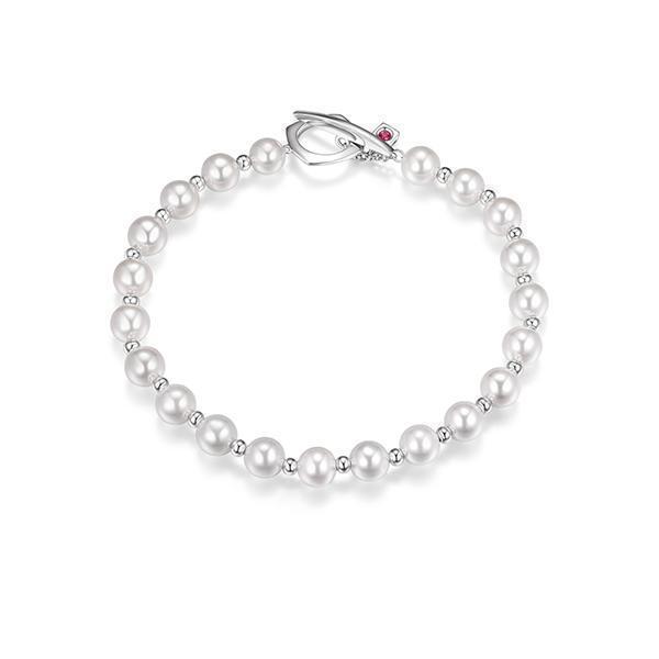 BR1LAHY-W "Gem Clip" Round White Shell Pearl Toggle Bracelet