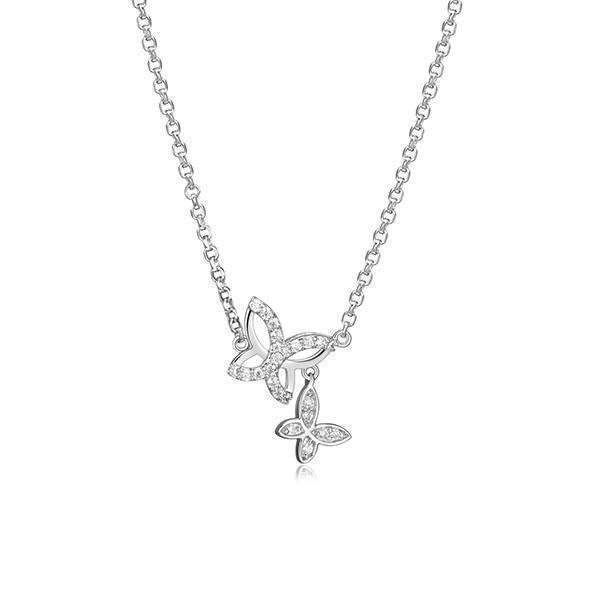 Diamondlite Cubic Zirconia Double Butterfly Necklace - Silver