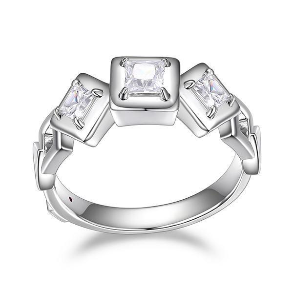RR4LABX00-W-7 Sterling Silver NEOGEO Square Cubic Zirconia Ring Size 7