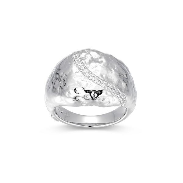 RR4LAJZ00-W-6 Sterling Silver GALAXY High Polish Finish Texture Cubic Zirconia Dome Ring Size 6