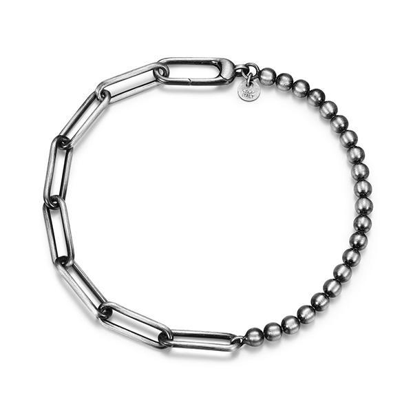 Sterling silver CJ Ethos ITALIAN CHAIN brushed gun metal paperclip & bead chain bracelet
