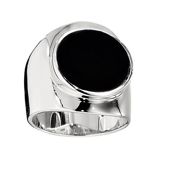 RR4L75727-W-6 Sterling Silver THEME Black Agate Ring Size 6