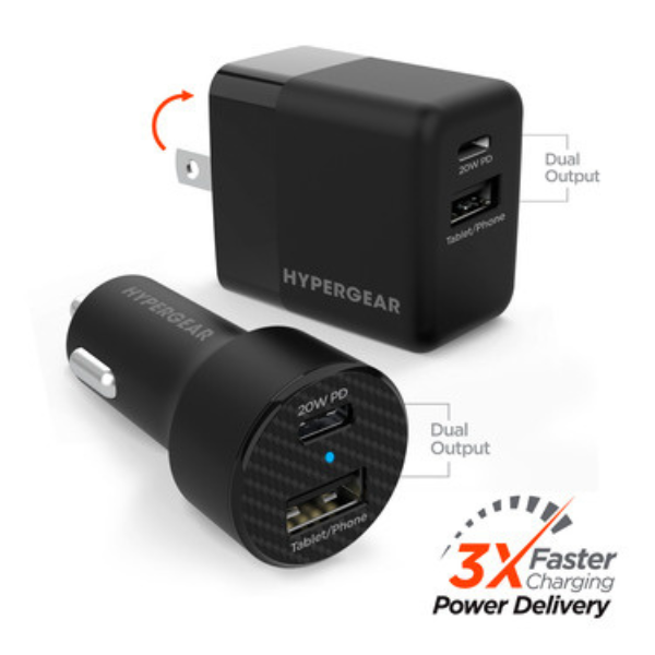 MS53086 Combo Bundle - Wall Charger 34W 2 Port -20W Power Delivery USB-C  and  12W USB-A-  and  Car Charger 2 Port 20W -20W USB-C  and  12W USB-A