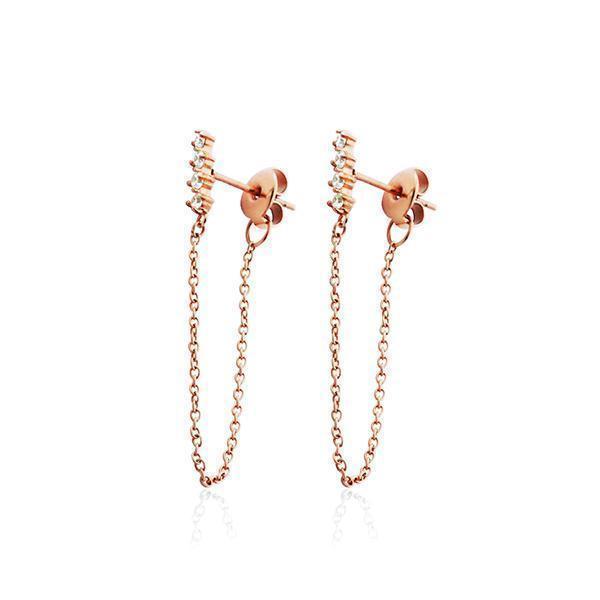 CJ Steelx CZ Bar and Chain Earrings - Rose Gold