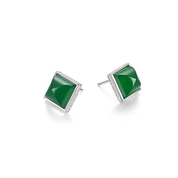 ER2LCSP-W "Pivot" Genuine Light Green Agate & Cubic Zirconia Stud Earrings