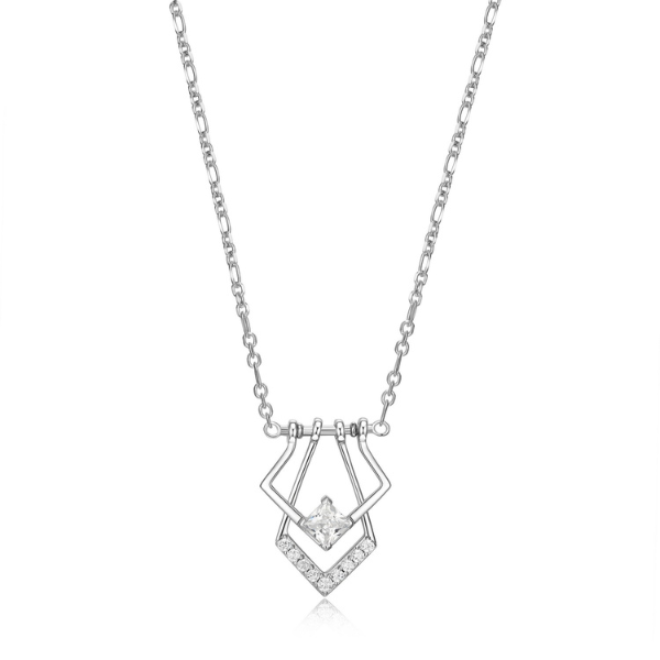 NR0LBZ50-W Art Deco Cubic Zirconia Geometric Princess Necklace