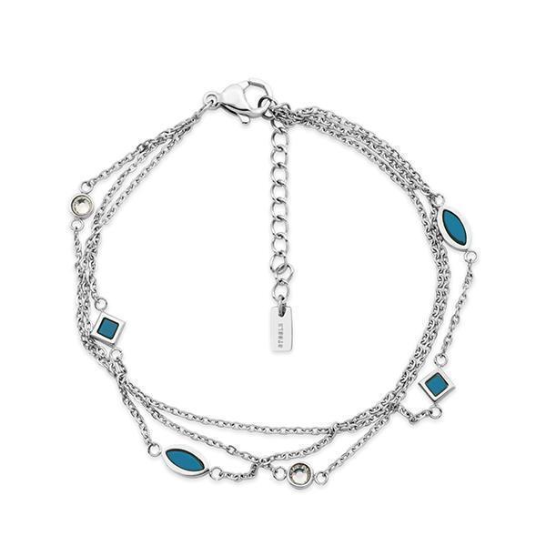CJ Steelx Multi Layered Turquoise Blue and Crystal Bracelet - Silver