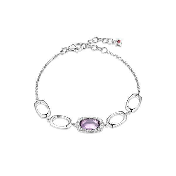 BR1LAJD-W "Aureole" Genuine Amethyst Oval and Cubic Zirconia with Oval Link Bracelet